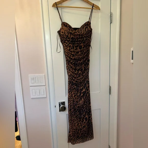 Zara Brown and Black leopard print Ruched Maxi Dress. Size S. NWT - Picture 3 of 7